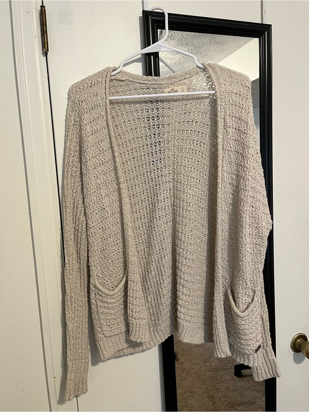Hollister Open-Front Cream Knit Cardigan